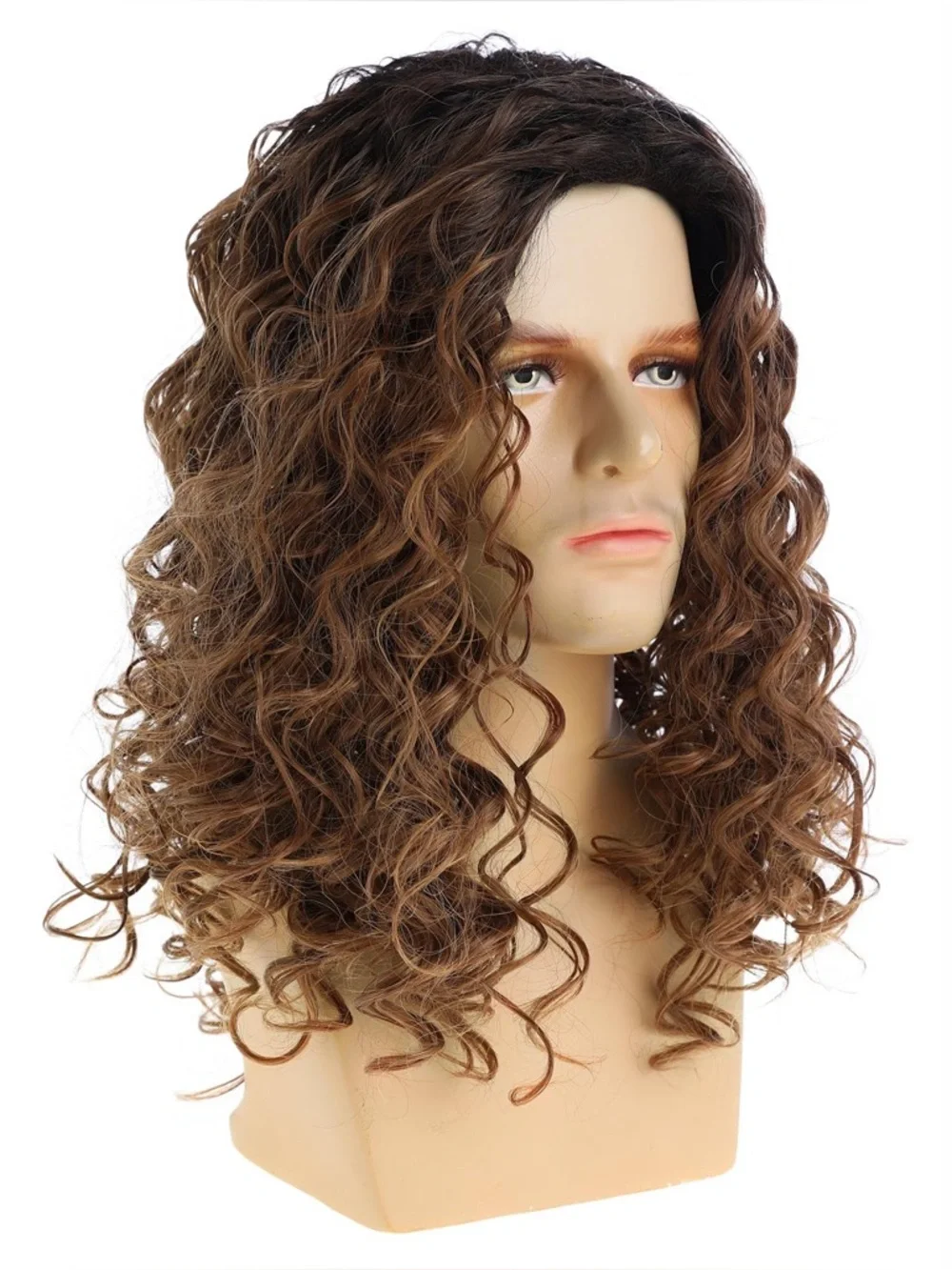Men's Long Curly Brown Wig - Natural Chestnut Waves- Women Can Also Wear